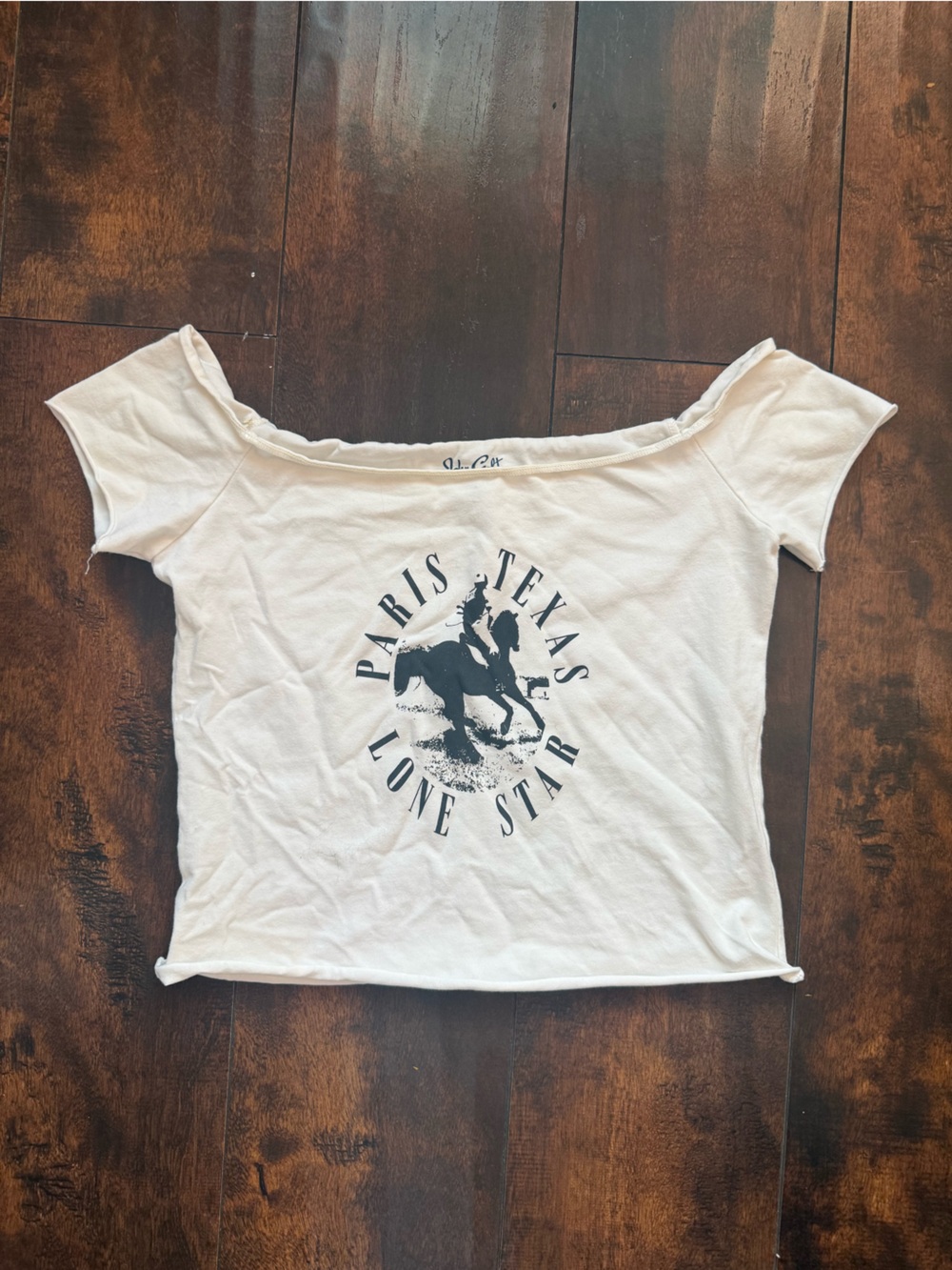 Brandy Melville White Graphic Off-Shoulder Tee